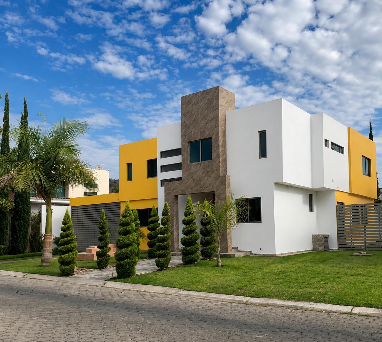 Casa contemporánea blanca y amarilla